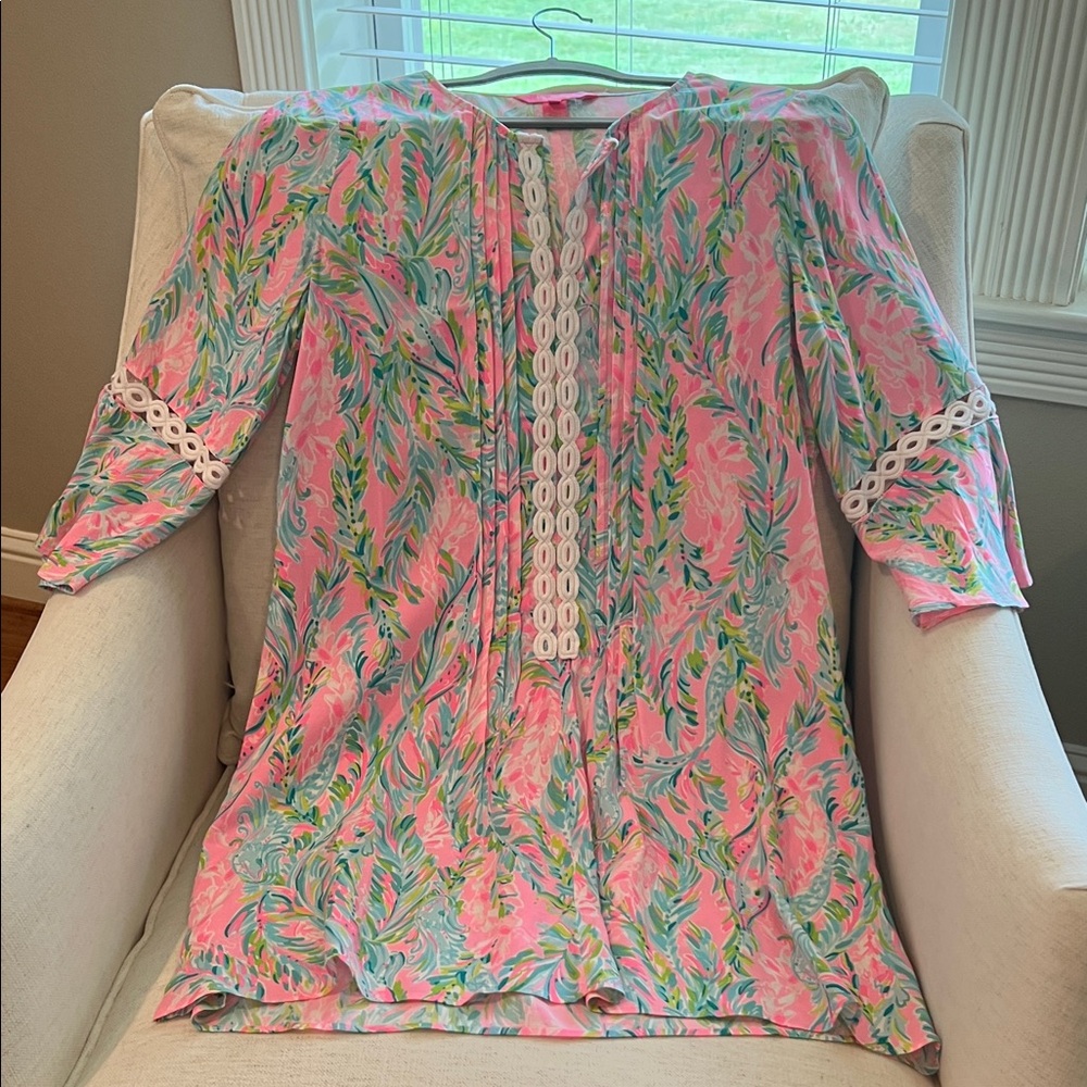 Lilly Pulitzer Pink and Green Leaf Print Tunic Dress